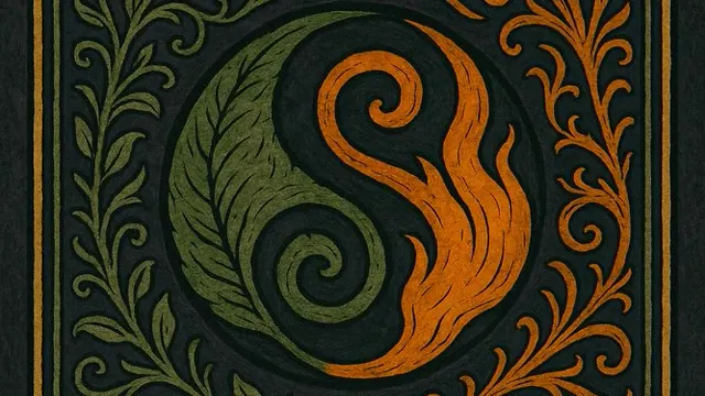 The back of an Elementals card: leaf and flame coiled together.